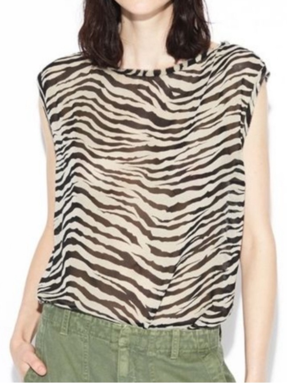 Nili Lotan “ Sadie Tank “ Bengal Tiger Sheer Zebra SILK Top Blouse Black Cream M